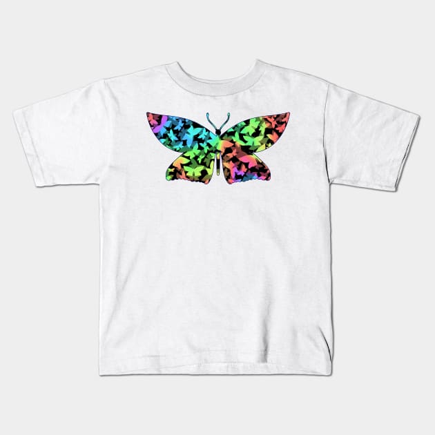 Veil of Butterflies, Pastel Rainbow Swirl Kids T-Shirt by StephOBrien